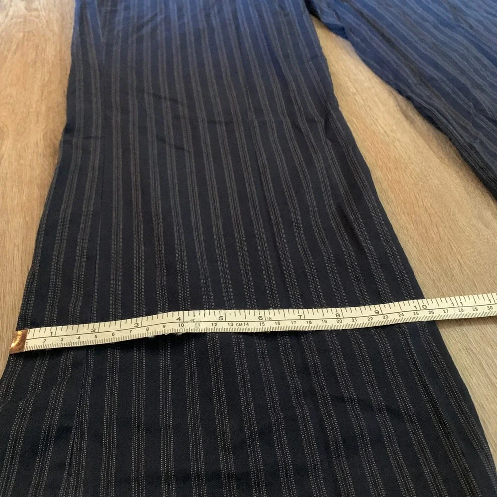 DKNY Womens Navy Blue Pinstripe Wide Leg Trousers Size 10 Cotton Stretch Pants